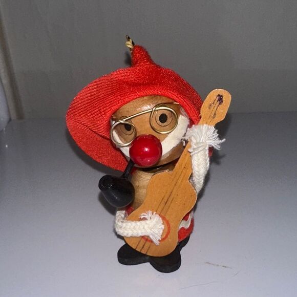 Vtg 60s BobbleHead Santa Wooden Christmas Ornament /Guitar, Swim Shorts - Picture 1 of 6